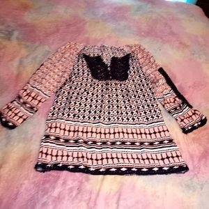 Small Crown & Ivy Pink and Navy Blue Lace Detailing Shirt